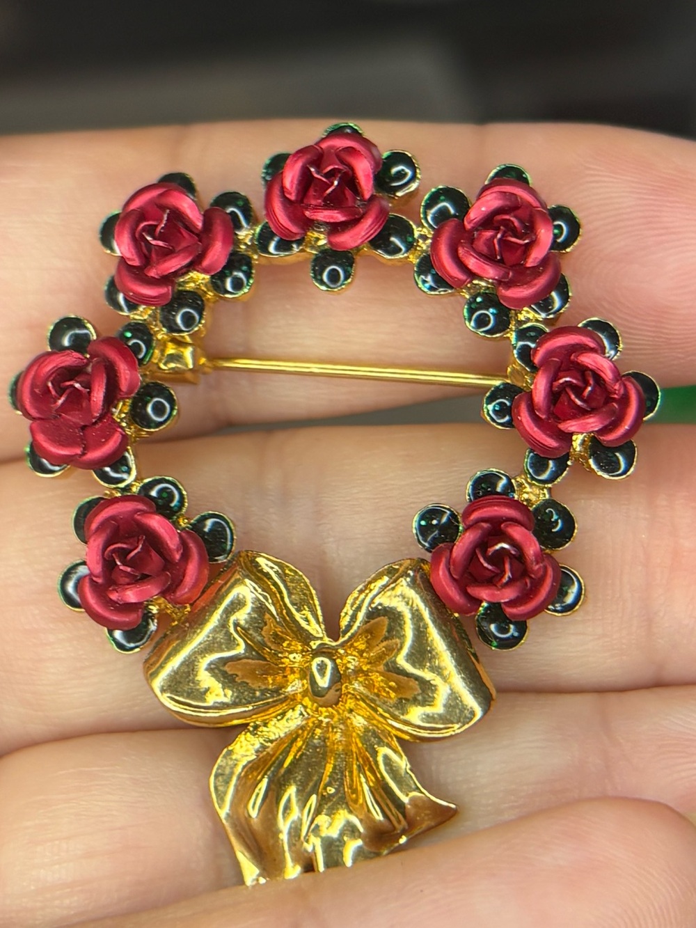 Avon Red Rose Circle Brooch